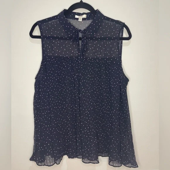 LC Lauren Conrad Blue Sleeveless Blouse with Mandarin Collar - Picture 2 of 7